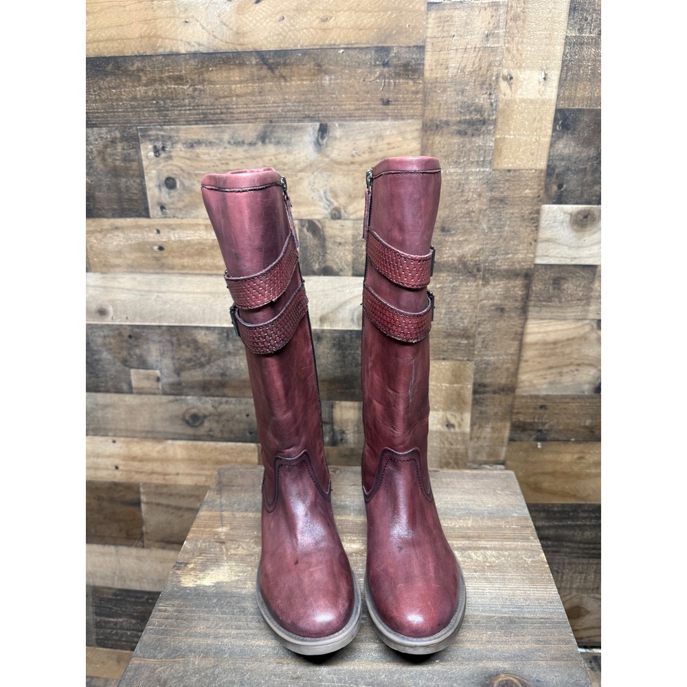 ROAN Footwear Womens Burgundy Leather Buckle Moto Riding Boots Size 7.5 - Picture 4 of 7